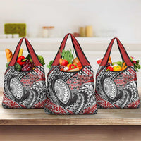 Aotearoa Maori Rugby Tribal Tattoo Grocery Bag Kowhaiwhai Taniko Patchwork Motifs LT9 3-pack One Size Red - Polynesian Pride