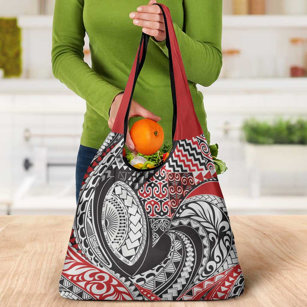 Aotearoa Maori Rugby Tribal Tattoo Grocery Bag Kowhaiwhai Taniko Patchwork Motifs LT9 - Polynesian Pride