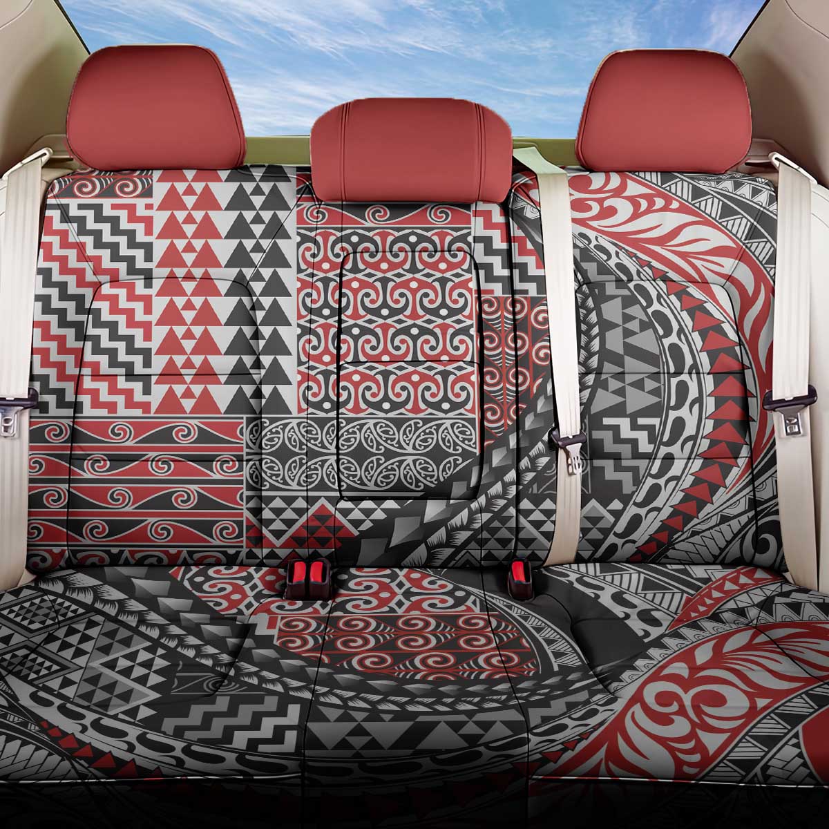 Aotearoa Maori Tribal Tattoo Back Car Seat Cover Kowhaiwhai Taniko Patchwork Motifs LT9 One Size Red - Polynesian Pride