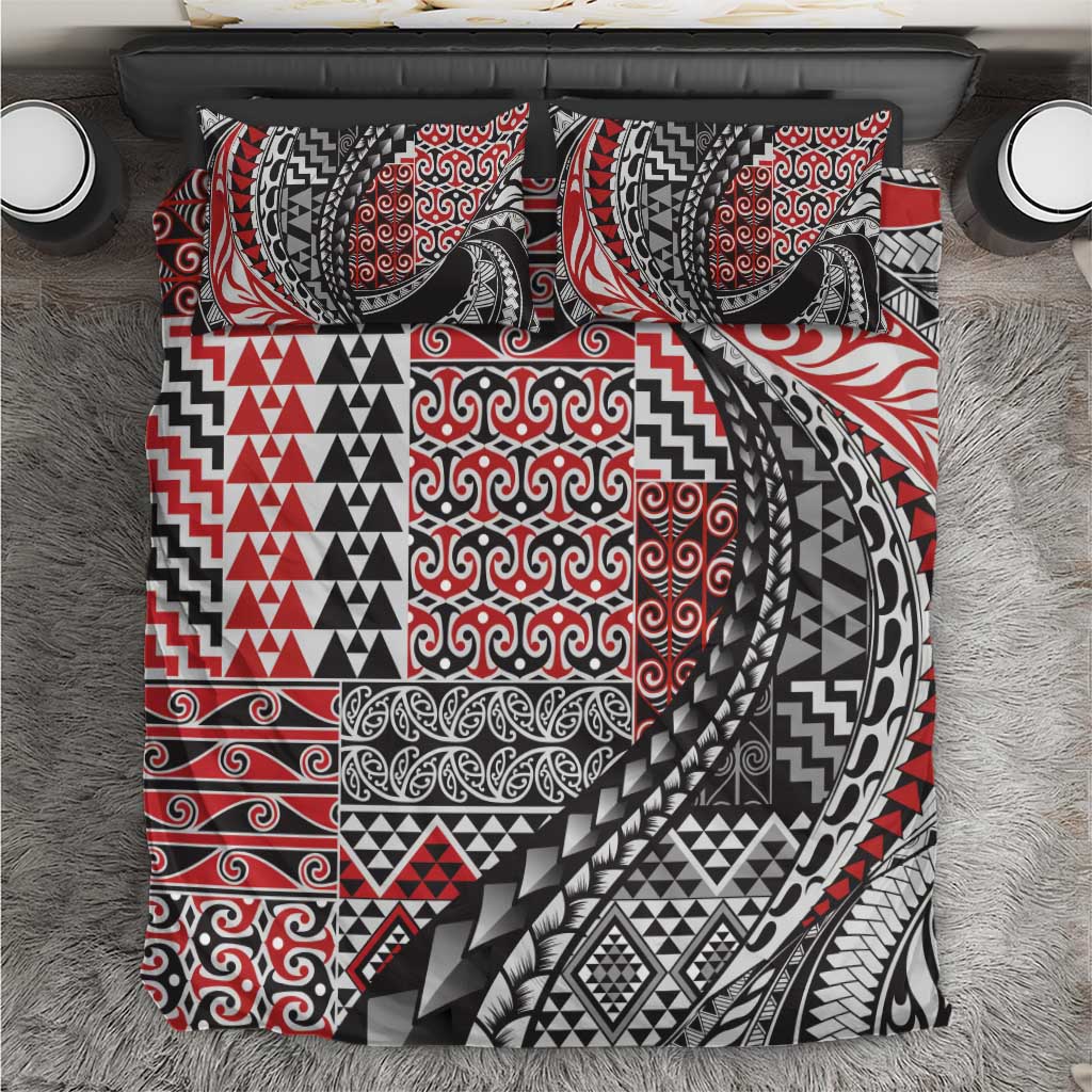 Aotearoa Maori Tribal Tattoo Bedding Set Kowhaiwhai Taniko Patchwork Motifs LT9 Red - Polynesian Pride