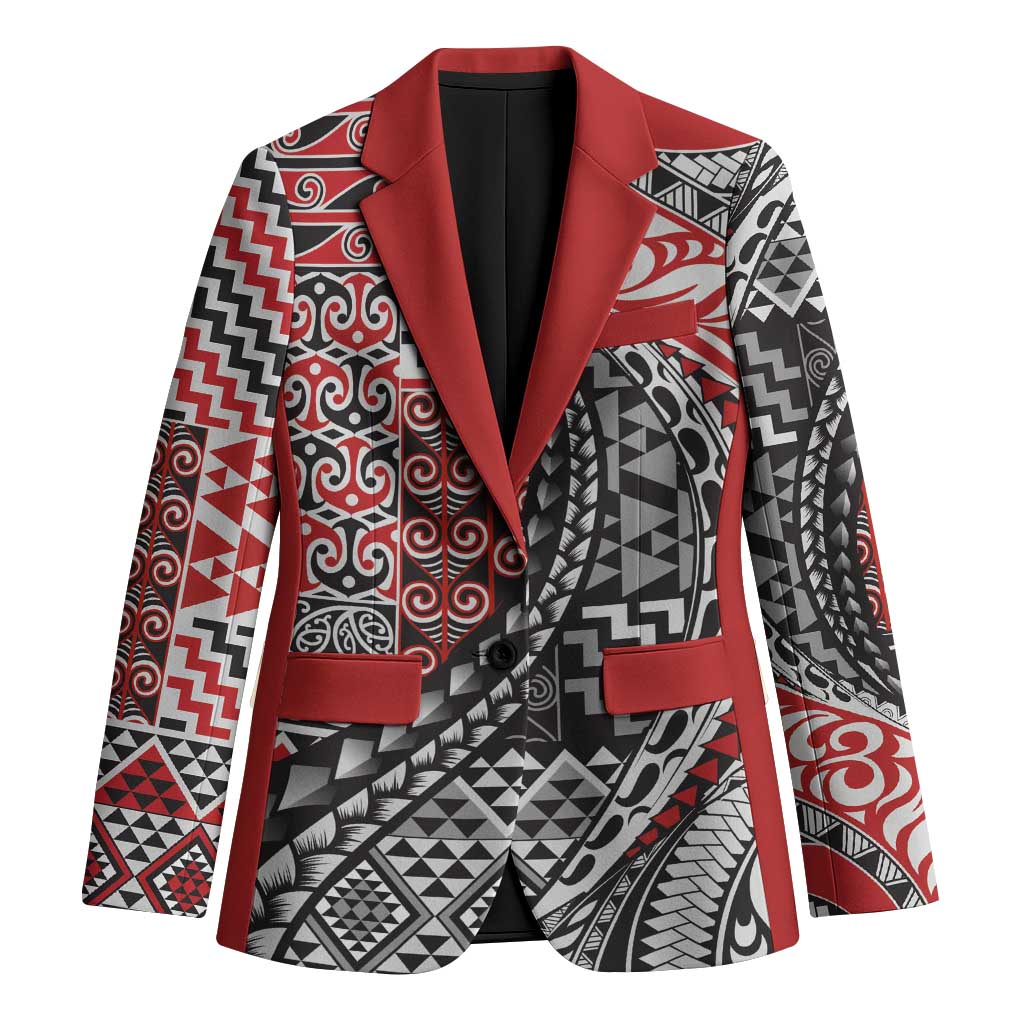 Aotearoa Maori Tribal Tattoo Blazer Kowhaiwhai Taniko Patchwork Motifs LT9 Unisex Red - Polynesian Pride