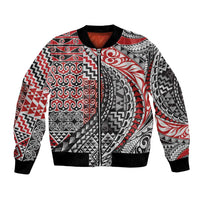 Aotearoa Maori Tribal Tattoo Bomber Jacket Kowhaiwhai Taniko Patchwork Motifs LT9 Unisex Red - Polynesian Pride
