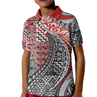 Aotearoa Maori Tribal Tattoo Kid Polo Shirt Kowhaiwhai Taniko Patchwork Motifs LT9 Kid Red - Polynesian Pride