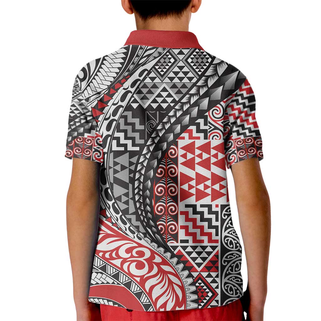 Aotearoa Maori Tribal Tattoo Kid Polo Shirt Kowhaiwhai Taniko Patchwork Motifs LT9 - Polynesian Pride