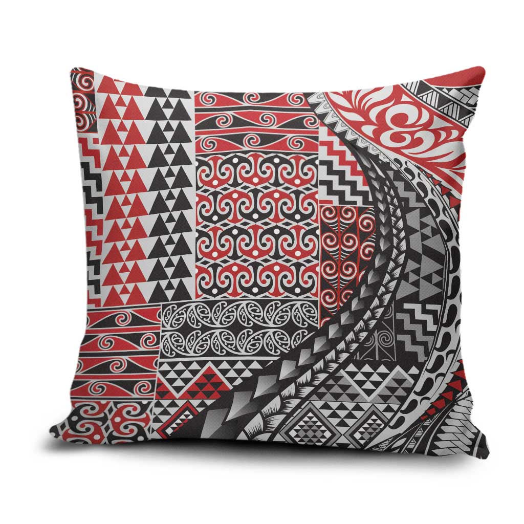 Aotearoa Maori Tribal Tattoo Pillow Cover Kowhaiwhai Taniko Patchwork Motifs LT9 Red - Polynesian Pride