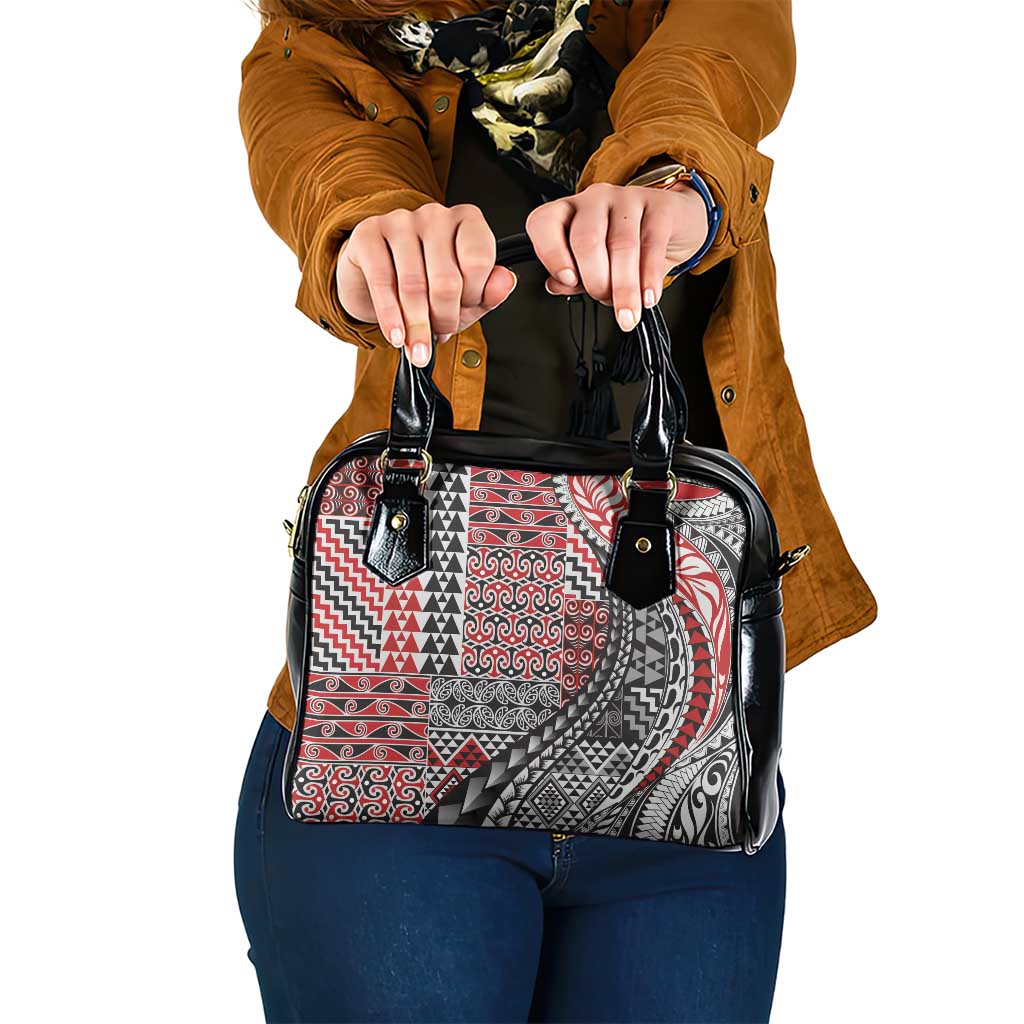 Aotearoa Maori Tribal Tattoo Shoulder Handbag Kowhaiwhai Taniko Patchwork Motifs LT9 One Size Red - Polynesian Pride