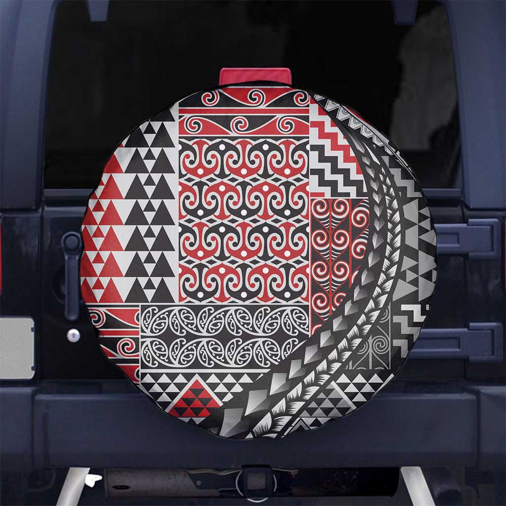 Aotearoa Maori Tribal Tattoo Spare Tire Cover Kowhaiwhai Taniko Patchwork Motifs LT9 No hole Red - Polynesian Pride