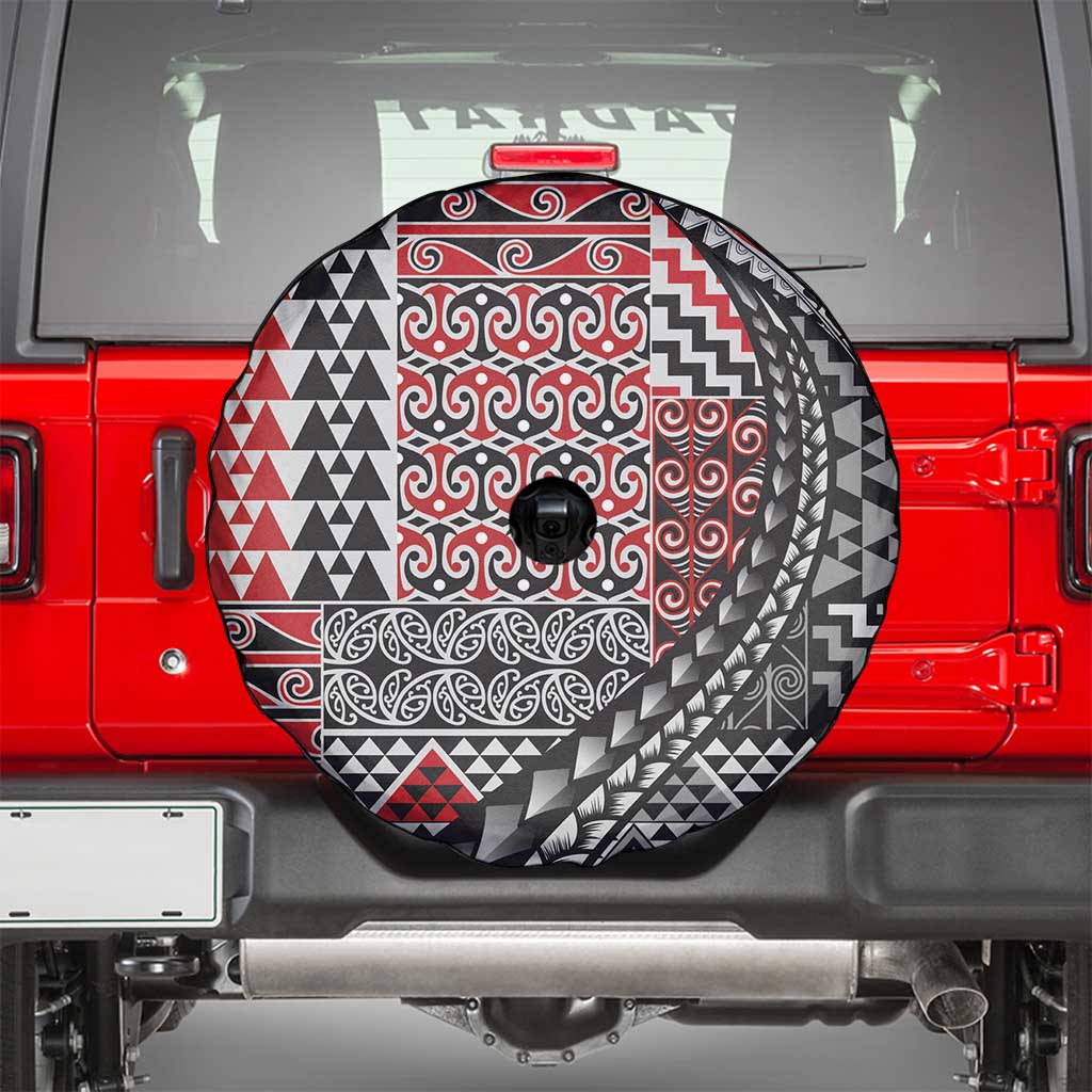 Aotearoa Maori Tribal Tattoo Spare Tire Cover Kowhaiwhai Taniko Patchwork Motifs LT9 - Polynesian Pride