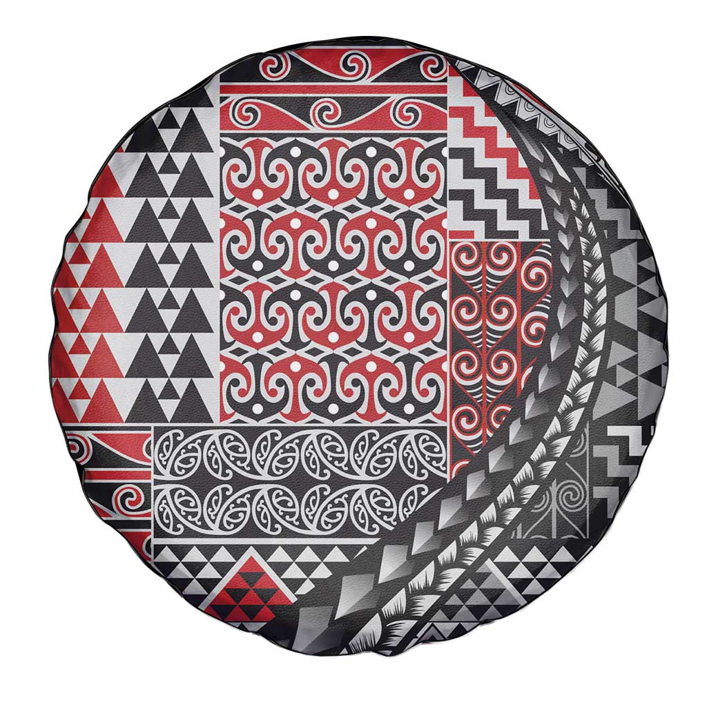 Aotearoa Maori Tribal Tattoo Spare Tire Cover Kowhaiwhai Taniko Patchwork Motifs LT9 - Polynesian Pride