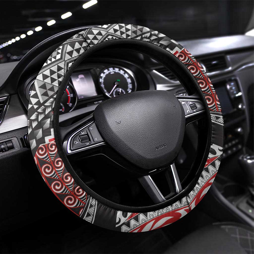 Aotearoa Maori Tribal Tattoo Steering Wheel Cover Kowhaiwhai Taniko Patchwork Motifs