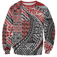 Aotearoa Maori Tribal Tattoo Sweatshirt Kowhaiwhai Taniko Patchwork Motifs LT9 Unisex Red - Polynesian Pride