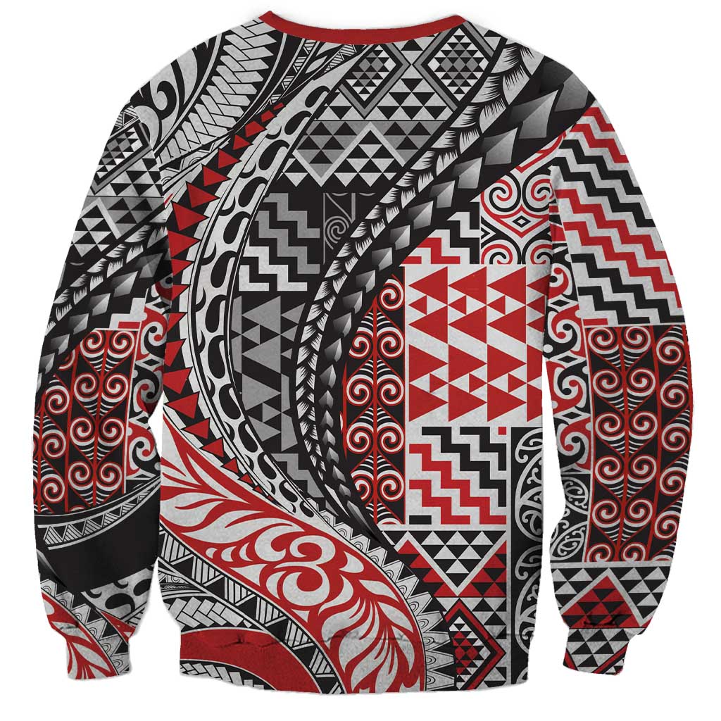 Aotearoa Maori Tribal Tattoo Sweatshirt Kowhaiwhai Taniko Patchwork Motifs LT9 - Polynesian Pride