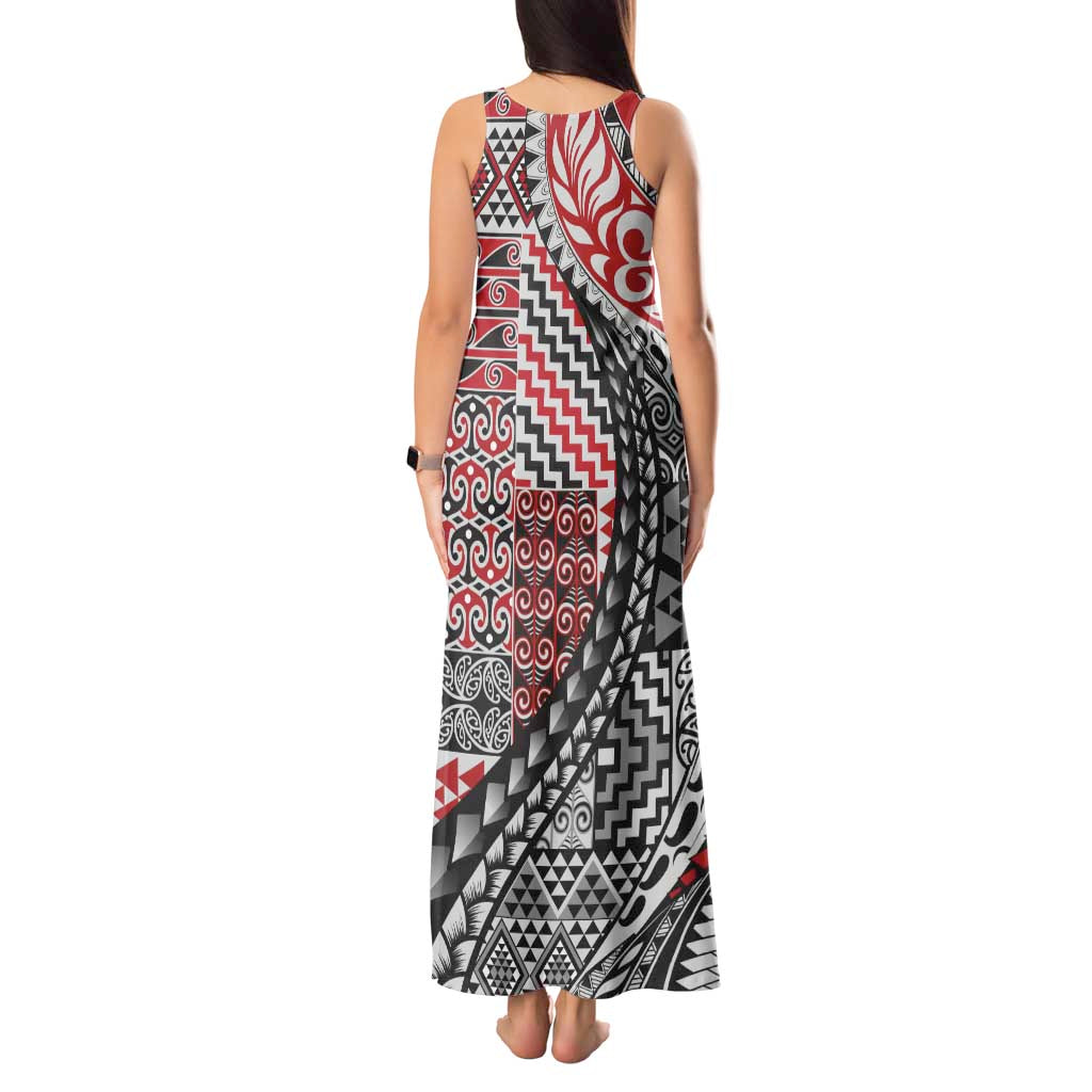 Aotearoa Maori Tribal Tattoo Tank Maxi Dress Kowhaiwhai Taniko Patchwork Motifs LT9 - Polynesian Pride