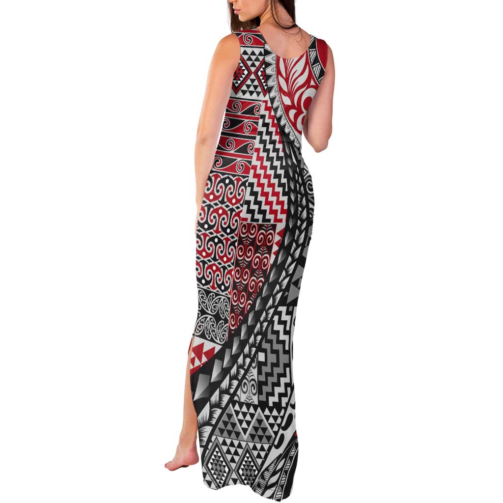 Aotearoa Maori Tribal Tattoo Tank Maxi Dress Kowhaiwhai Taniko Patchwork Motifs LT9 - Polynesian Pride
