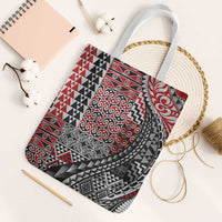 Aotearoa Maori Tribal Tattoo Tote Bag Kowhaiwhai Taniko Patchwork Motifs LT9 White Strap One Size Red - Polynesian Pride