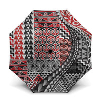 Aotearoa Maori Tribal Tattoo Umbrella Kowhaiwhai Taniko Patchwork Motifs LT9 One Size Folded 11.42 inch Opened Diameter 37.4 inch Red - Polynesian Pride