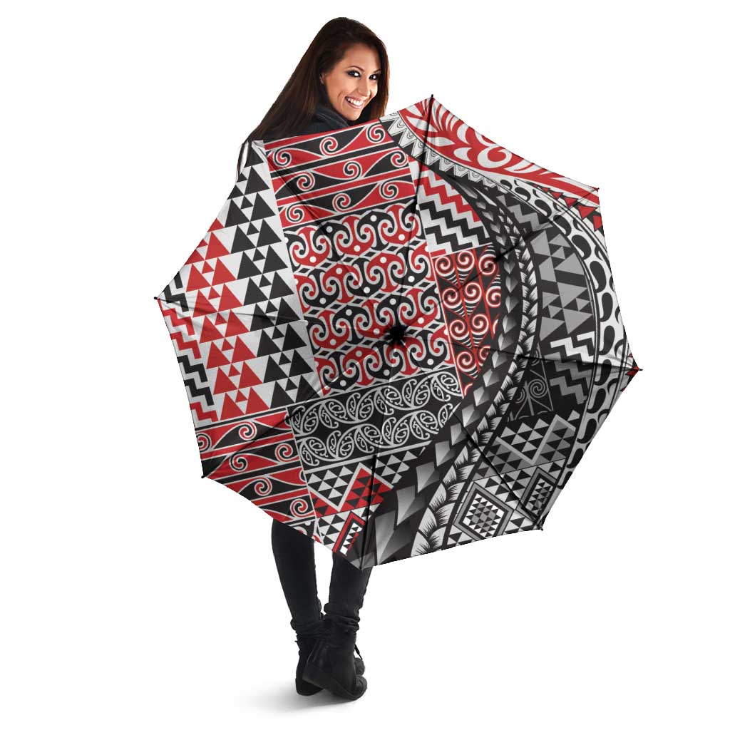 Aotearoa Maori Tribal Tattoo Umbrella Kowhaiwhai Taniko Patchwork Motifs LT9 - Polynesian Pride