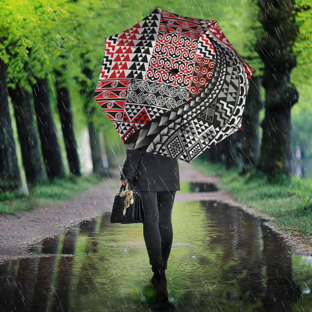 Aotearoa Maori Tribal Tattoo Umbrella Kowhaiwhai Taniko Patchwork Motifs LT9 - Polynesian Pride