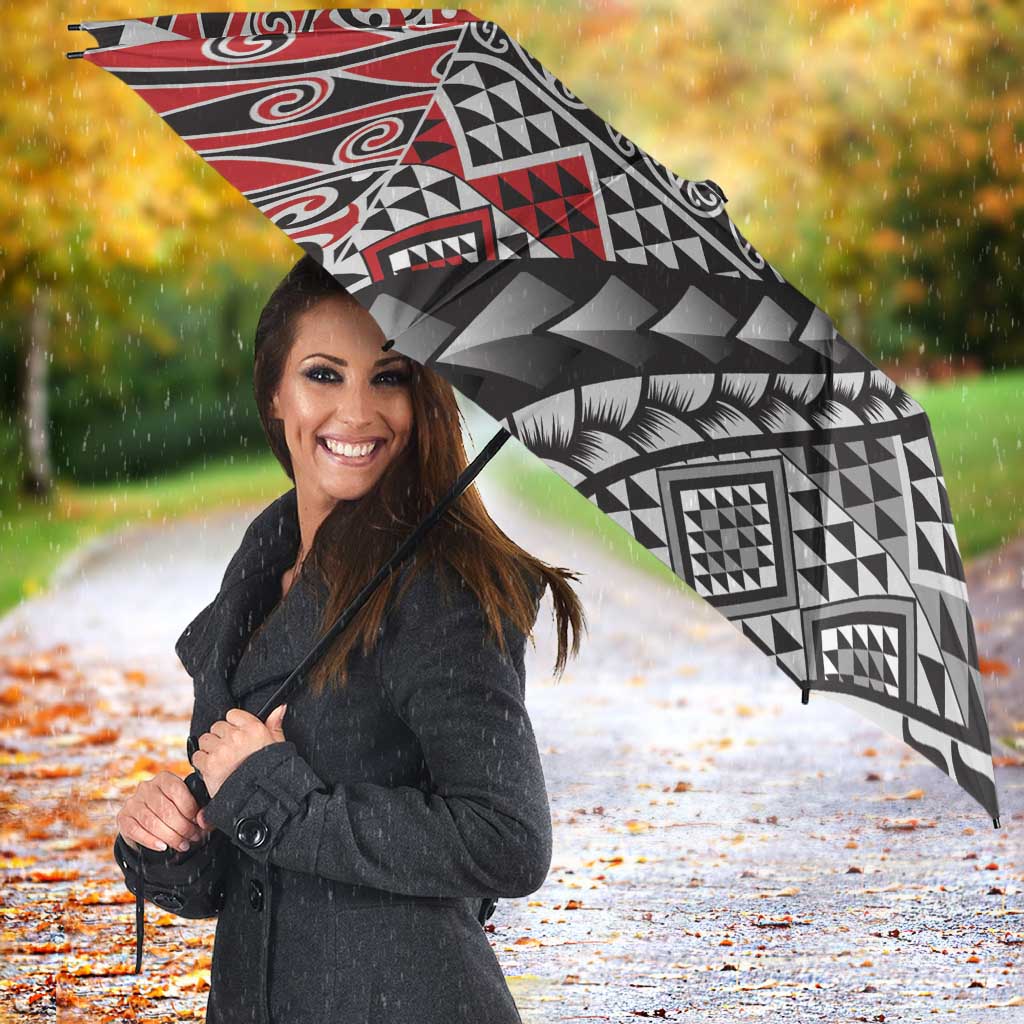 Aotearoa Maori Tribal Tattoo Umbrella Kowhaiwhai Taniko Patchwork Motifs LT9 - Polynesian Pride