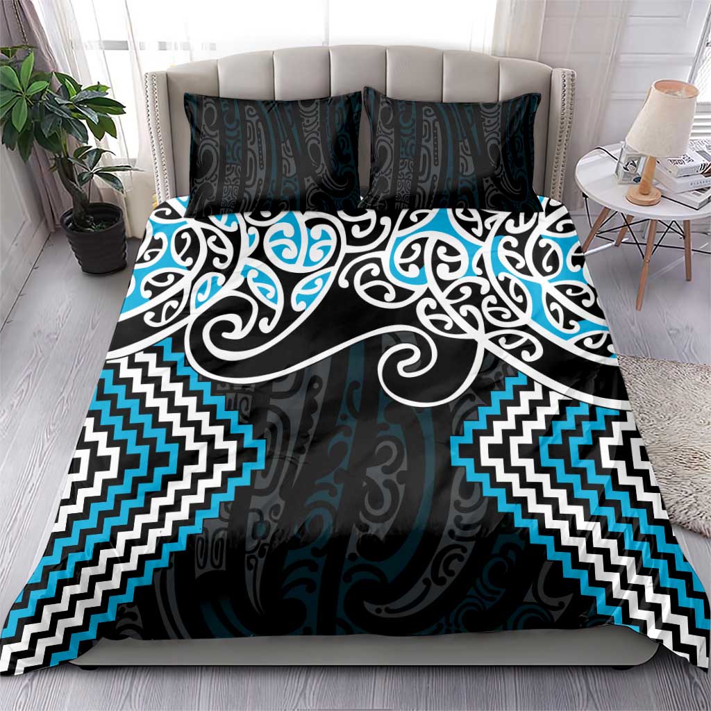 Blue Aotearoa Tukutuku Manawa Tapu Bedding Set Ta Moko Toi Maori LT9 - Polynesian Pride
