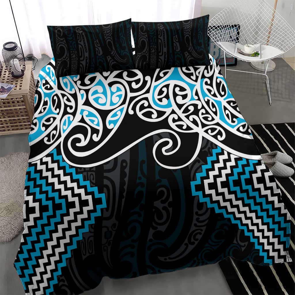 Blue Aotearoa Tukutuku Manawa Tapu Bedding Set Ta Moko Toi Maori LT9 - Polynesian Pride