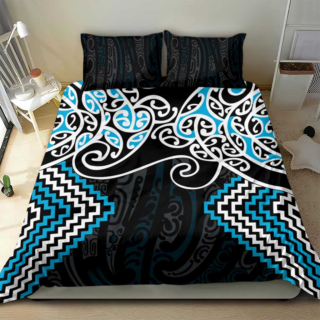 Blue Aotearoa Tukutuku Manawa Tapu Bedding Set Ta Moko Toi Maori LT9 - Polynesian Pride