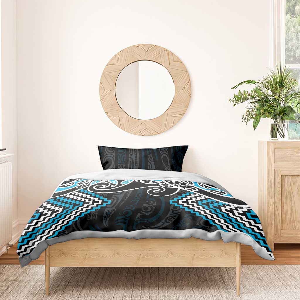 Blue Aotearoa Tukutuku Manawa Tapu Bedding Set Ta Moko Toi Maori LT9 - Polynesian Pride