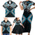 Blue Aotearoa Tukutuku Manawa Tapu Family Matching Short Sleeve Bodycon Dress and Hawaiian Shirt Ta Moko Toi Maori