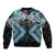 Blue Aotearoa Tukutuku Manawa Tapu Sleeve Zip Bomber Jacket Ta Moko Toi Maori