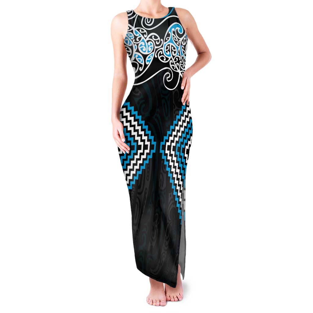 Blue Aotearoa Tukutuku Manawa Tapu Tank Maxi Dress Ta Moko Toi Maori LT9 Women Blue - Polynesian Pride