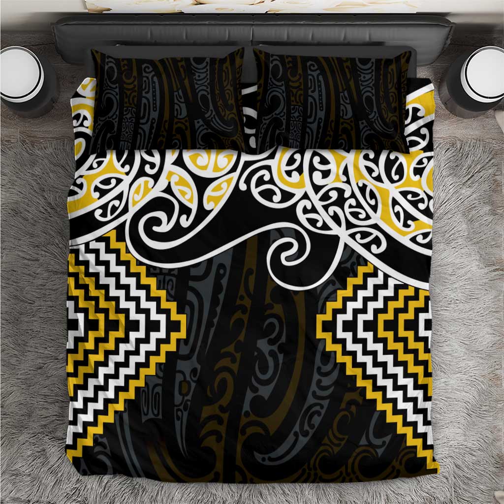 Gold Aotearoa Tukutuku Manawa Tapu Bedding Set Ta Moko Toi Maori LT9 Gold - Polynesian Pride