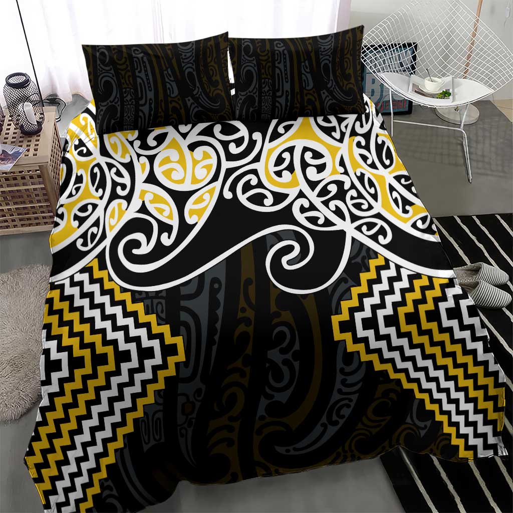 Gold Aotearoa Tukutuku Manawa Tapu Bedding Set Ta Moko Toi Maori LT9 - Polynesian Pride