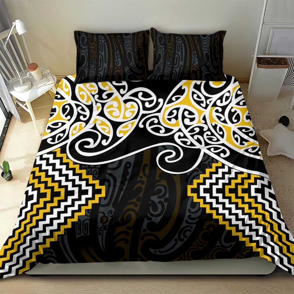 Gold Aotearoa Tukutuku Manawa Tapu Bedding Set Ta Moko Toi Maori LT9 - Polynesian Pride