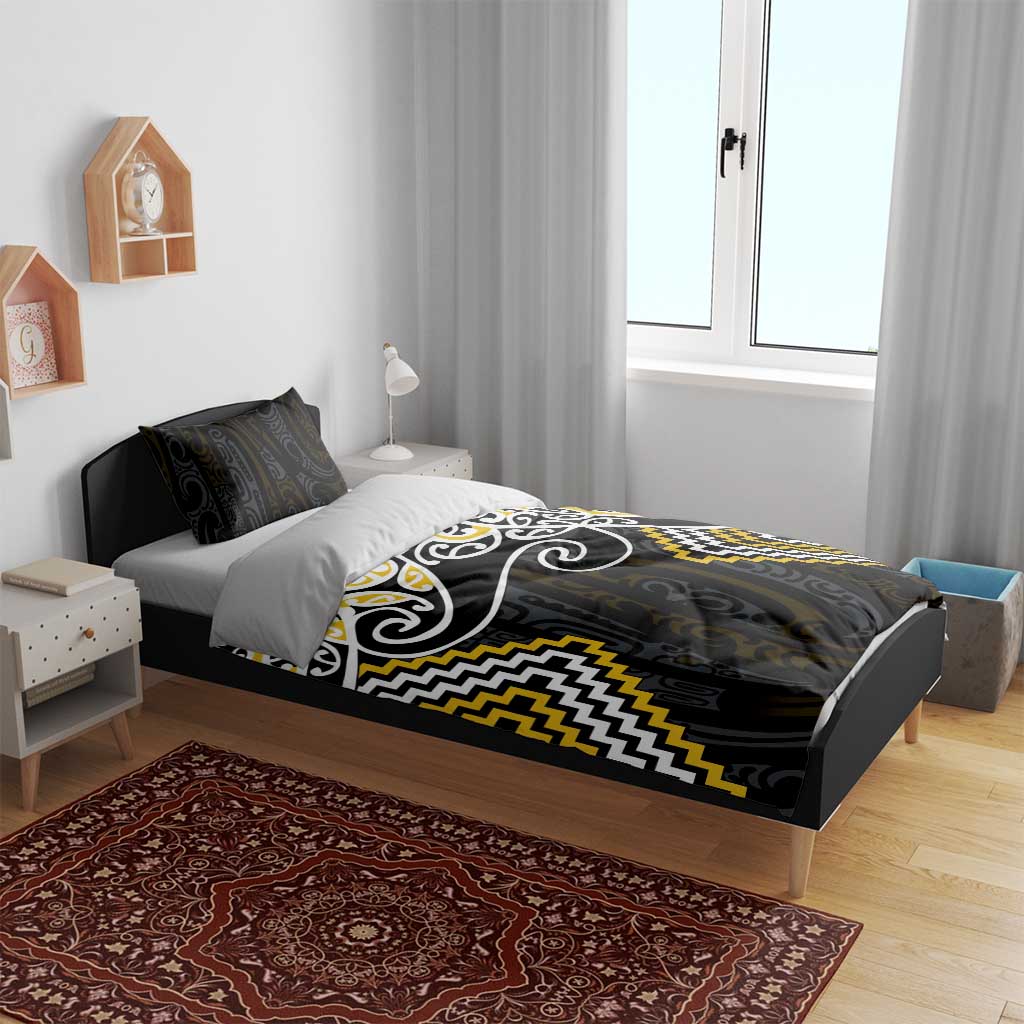 Gold Aotearoa Tukutuku Manawa Tapu Bedding Set Ta Moko Toi Maori LT9 - Polynesian Pride