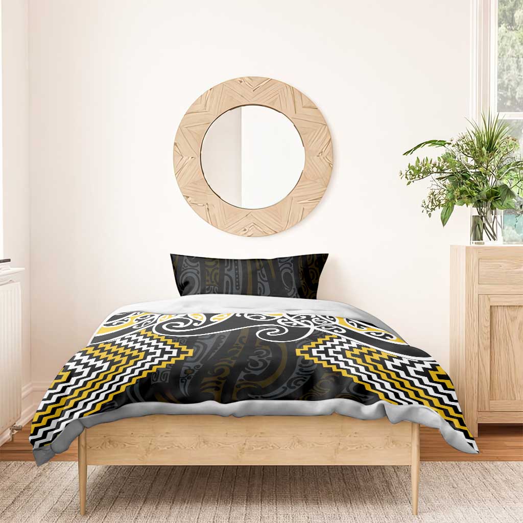Gold Aotearoa Tukutuku Manawa Tapu Bedding Set Ta Moko Toi Maori LT9 - Polynesian Pride