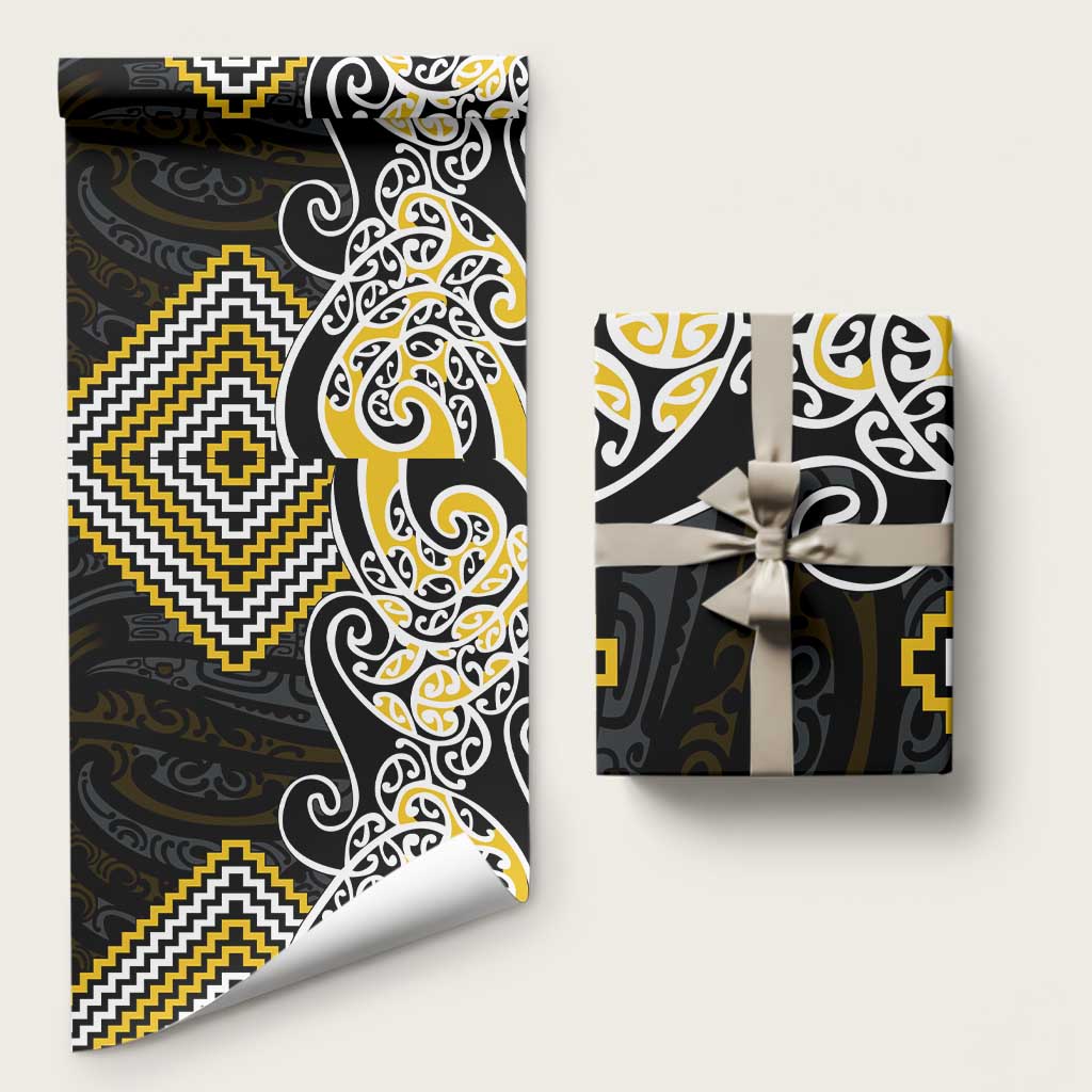 Gold Aotearoa Tukutuku Manawa Tapu Wrapping Paper Ta Moko Toi Maori LT9 58" × 23" Gold - Polynesian Pride
