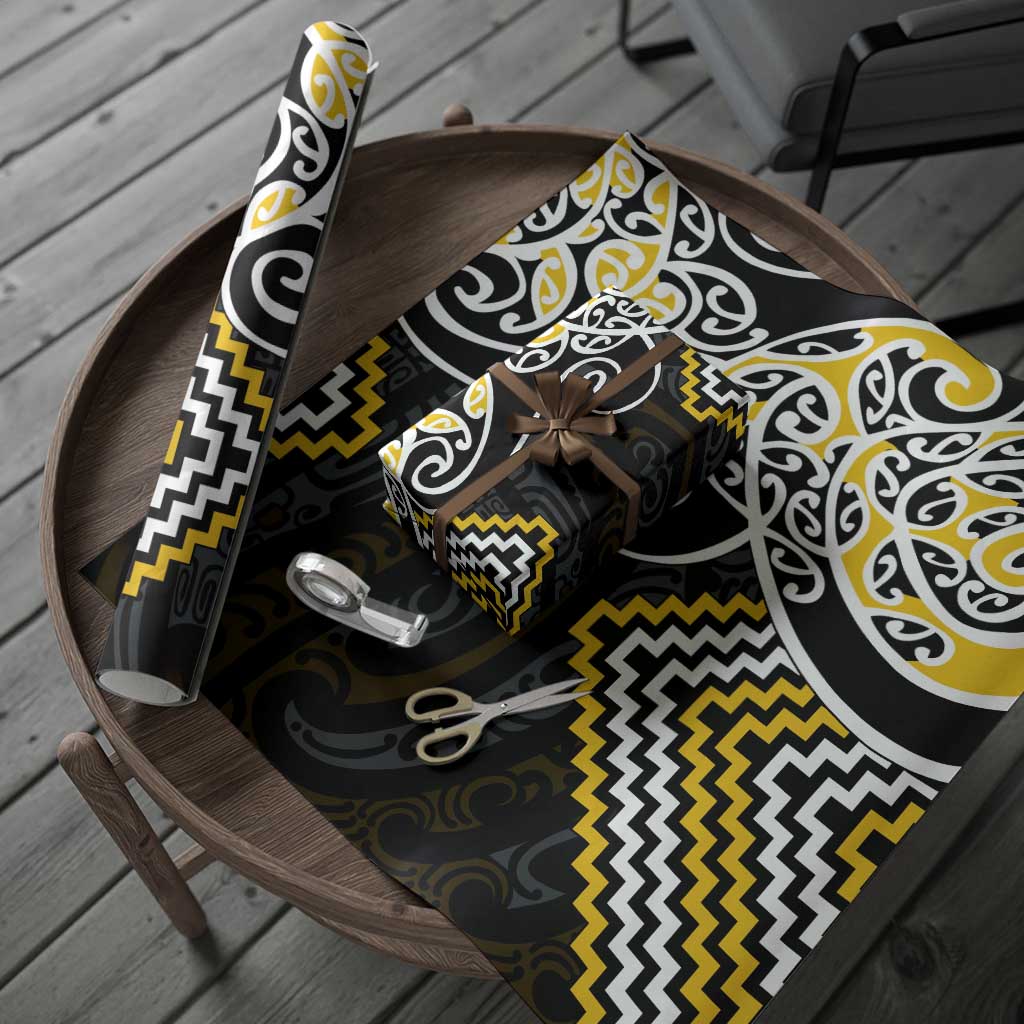 Gold Aotearoa Tukutuku Manawa Tapu Wrapping Paper Ta Moko Toi Maori LT9 - Polynesian Pride