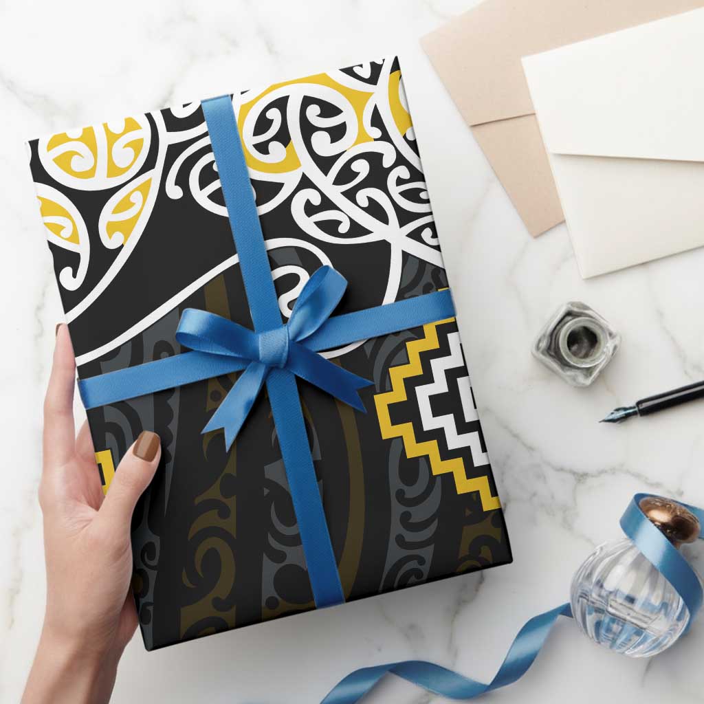 Gold Aotearoa Tukutuku Manawa Tapu Wrapping Paper Ta Moko Toi Maori LT9 - Polynesian Pride