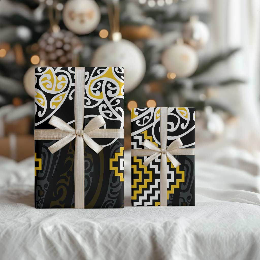 Gold Aotearoa Tukutuku Manawa Tapu Wrapping Paper Ta Moko Toi Maori LT9 - Polynesian Pride