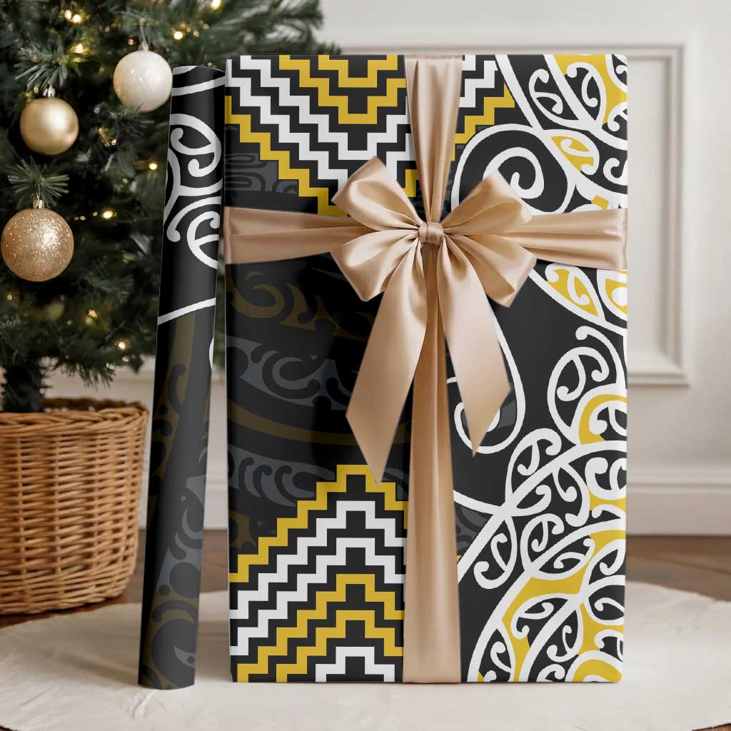 Gold Aotearoa Tukutuku Manawa Tapu Wrapping Paper Ta Moko Toi Maori LT9 - Polynesian Pride