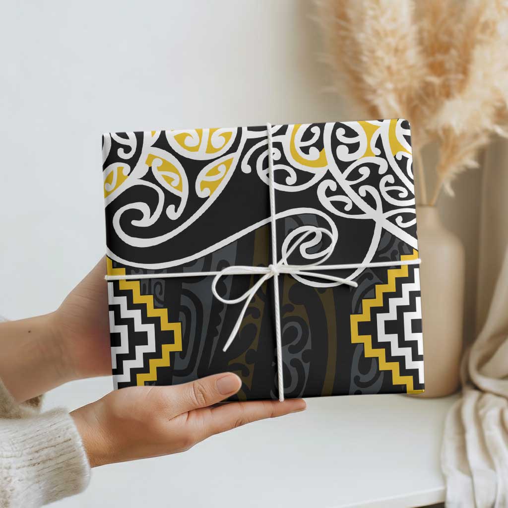 Gold Aotearoa Tukutuku Manawa Tapu Wrapping Paper Ta Moko Toi Maori LT9 - Polynesian Pride