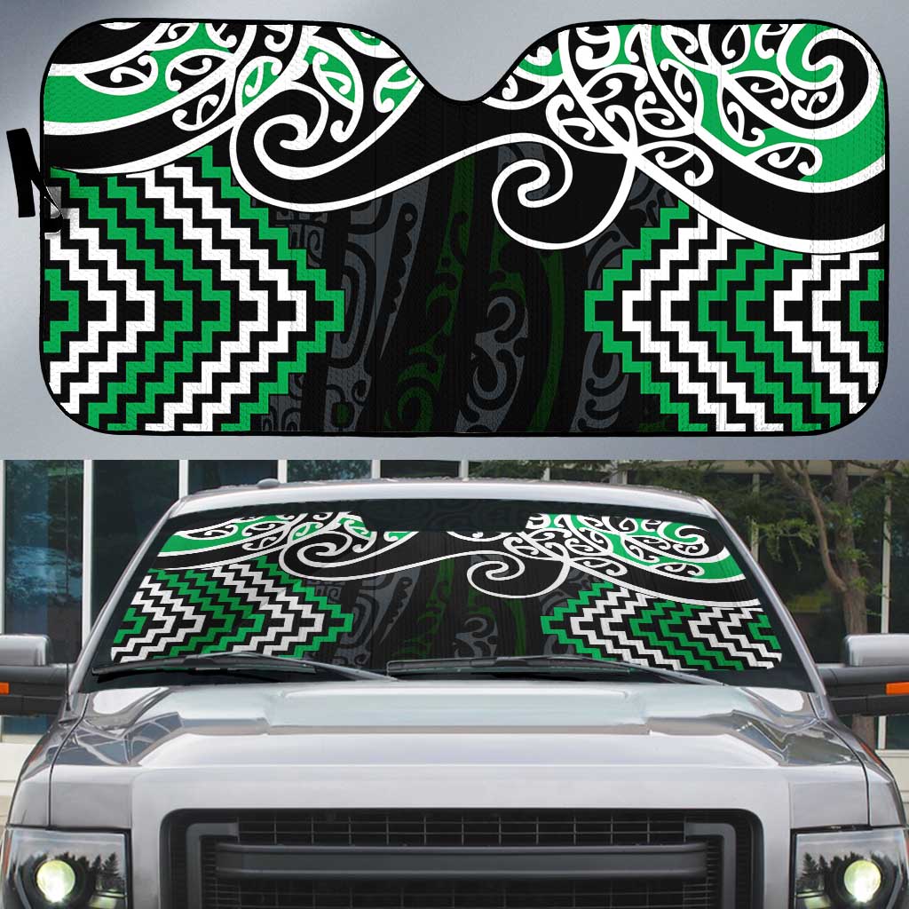 Green Aotearoa Tukutuku Manawa Tapu Auto Sun Shade Ta Moko Toi Maori LT9 Green - Polynesian Pride