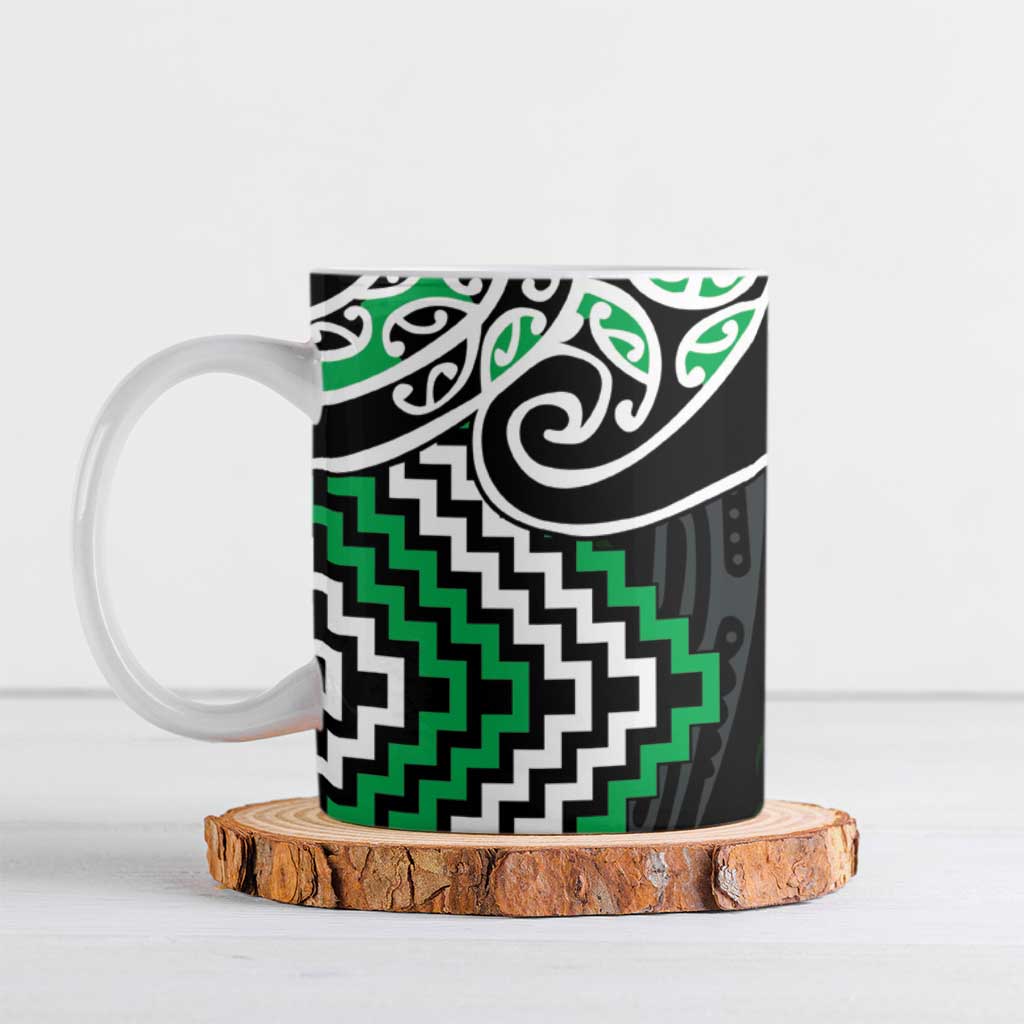 Green Aotearoa Tukutuku Manawa Tapu Ceramic Mug Ta Moko Toi Maori LT9 Green - Polynesian Pride