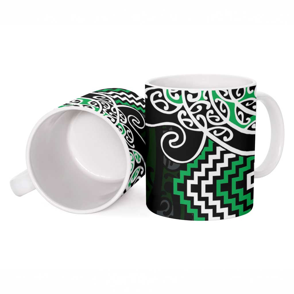 Green Aotearoa Tukutuku Manawa Tapu Ceramic Mug Ta Moko Toi Maori LT9 - Polynesian Pride