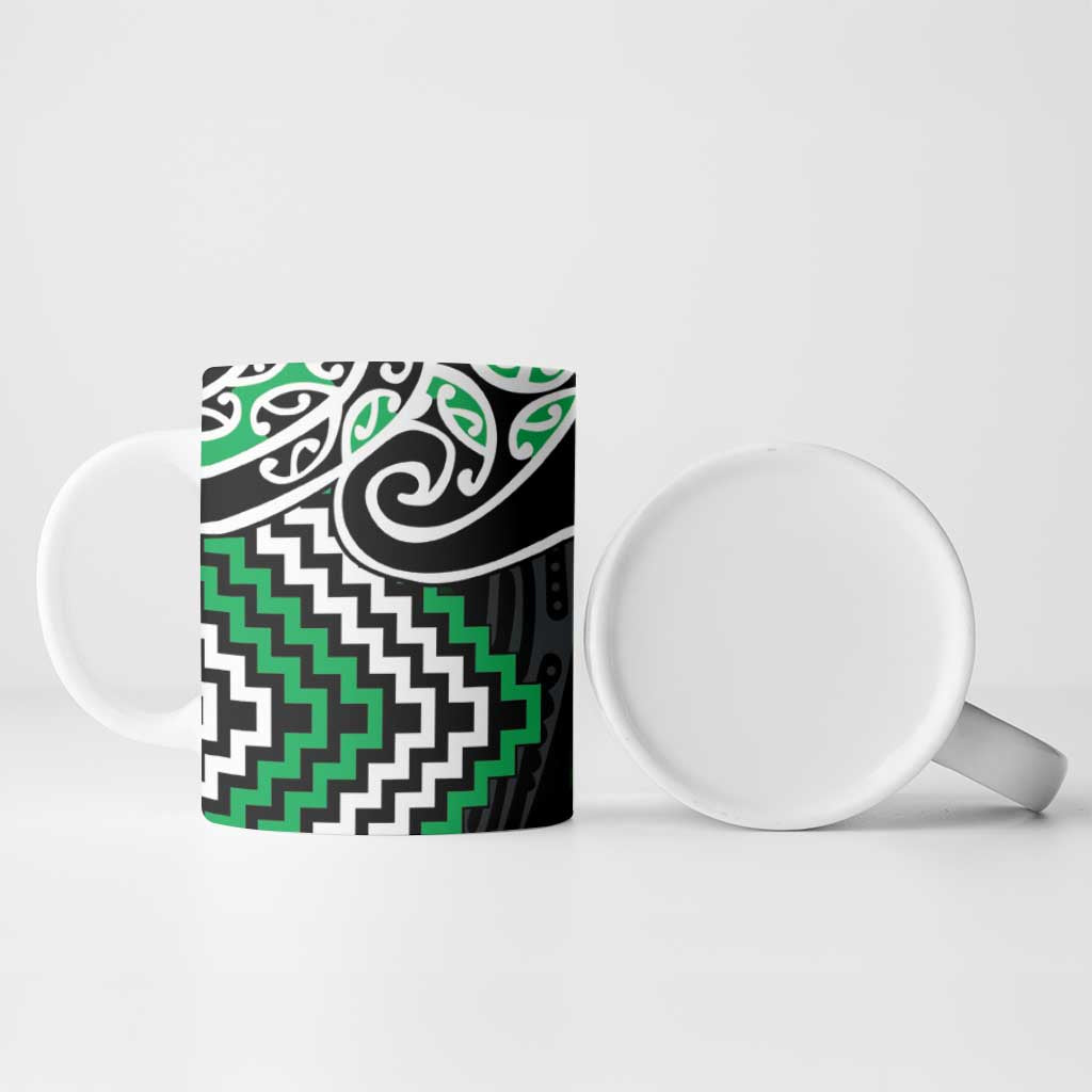 Green Aotearoa Tukutuku Manawa Tapu Ceramic Mug Ta Moko Toi Maori LT9 - Polynesian Pride