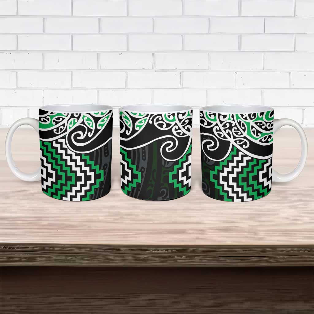 Green Aotearoa Tukutuku Manawa Tapu Ceramic Mug Ta Moko Toi Maori LT9 - Polynesian Pride