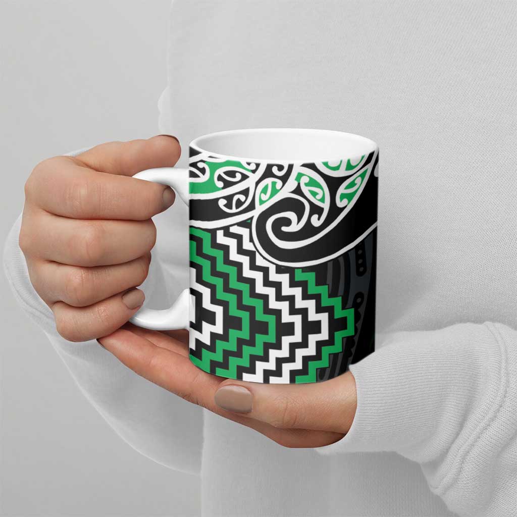 Green Aotearoa Tukutuku Manawa Tapu Ceramic Mug Ta Moko Toi Maori LT9 - Polynesian Pride