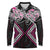 Pink Aotearoa Tukutuku Manawa Tapu Long Sleeve Polo Shirt Ta Moko Toi Maori