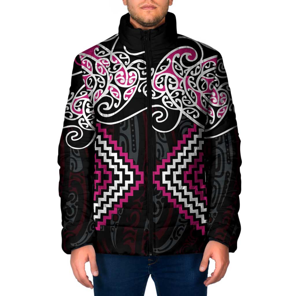 Pink Aotearoa Tukutuku Manawa Tapu Padded Jacket Ta Moko Toi Maori LT9 Men Pink - Polynesian Pride
