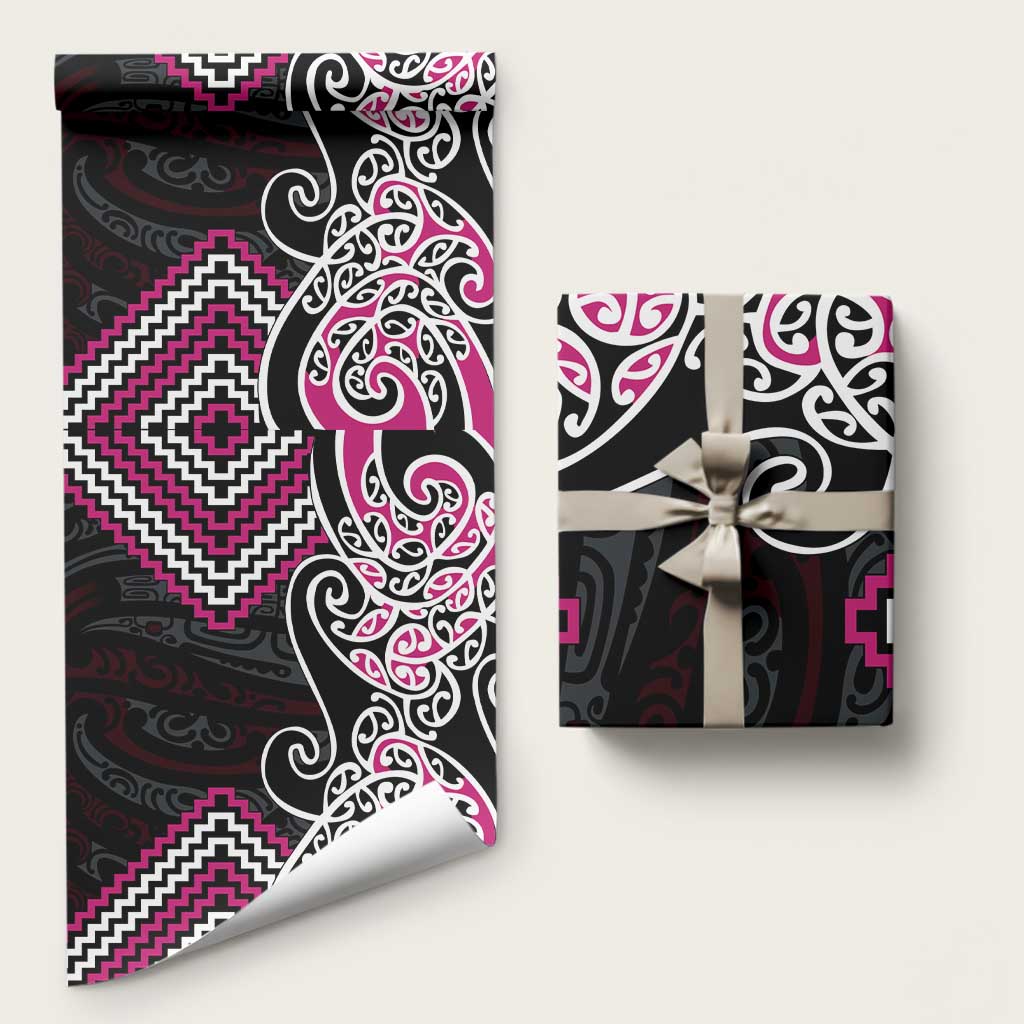 Pink Aotearoa Tukutuku Manawa Tapu Wrapping Paper Ta Moko Toi Maori LT9 58" × 23" Pink - Polynesian Pride